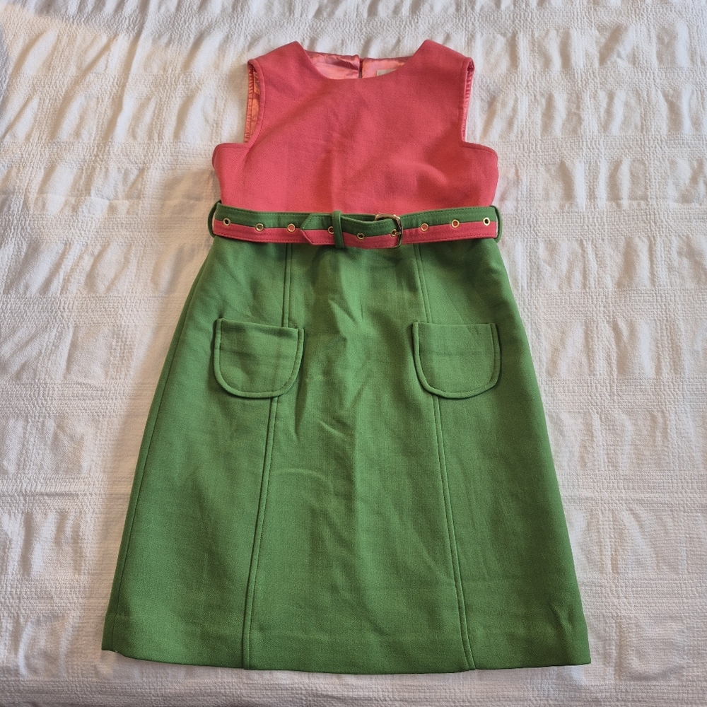 Milly Mini's size 14 dress coral and green belted shift dress EUC or better